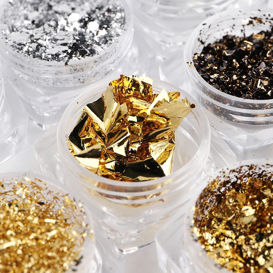 7 lådor aluminium nagelflagor folier set guld silver - 24 Timmar Deals