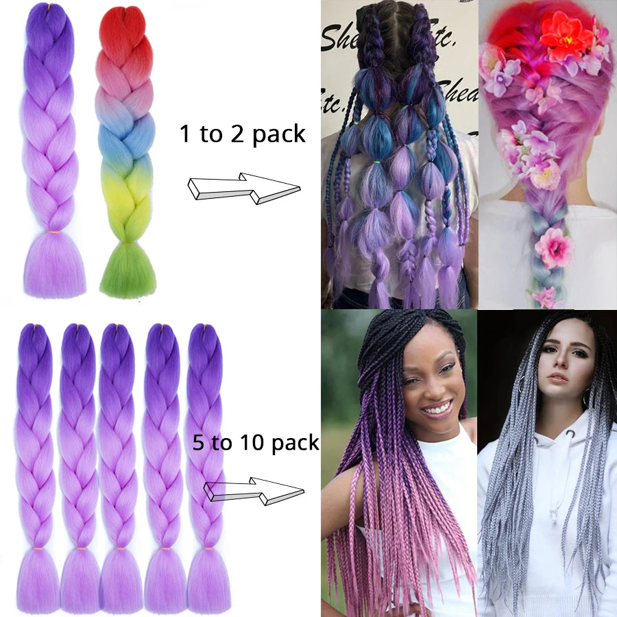 24'' 100G syntetiskt jumboflätningshår Ombre Rainbow hårförlängning - 24 Timmar Deals