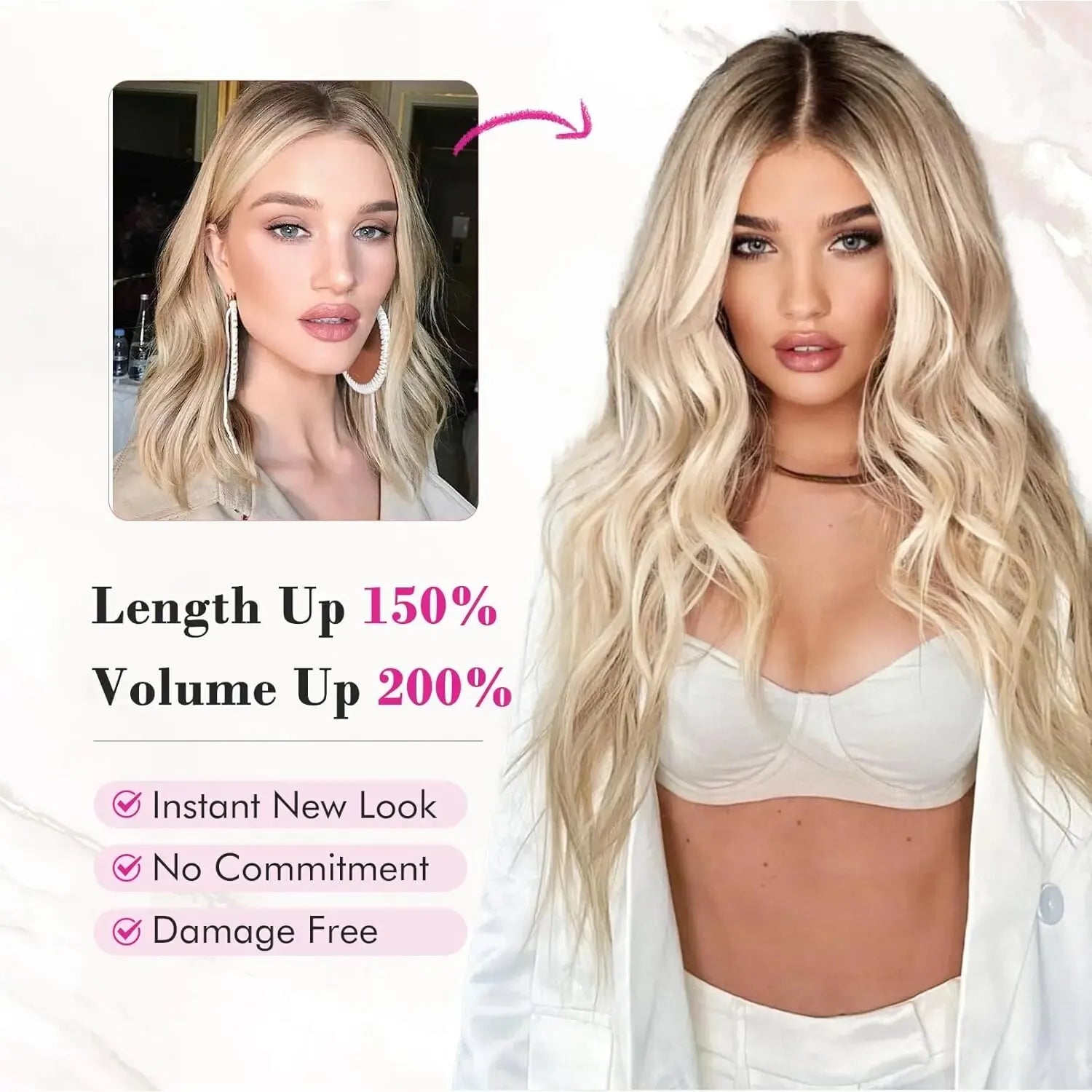 Clip In Hair Extensions 16 CLips 22 Inch Long Water Wave Synthetic Hair - 24 Timmar Deals