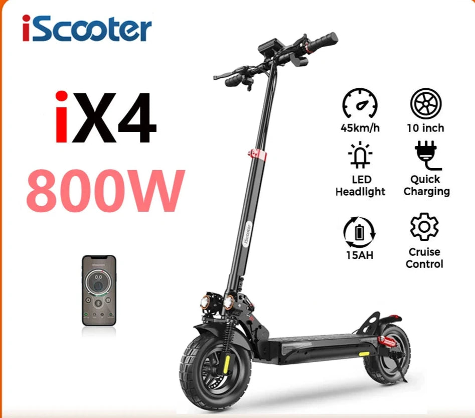iScooter iX4 elektrisk skoter 800W Smart EScooter 48V 15Ah LCD-skärm 10 tums terränghjulsdäck hopfällbart - 24 Timmar Deals