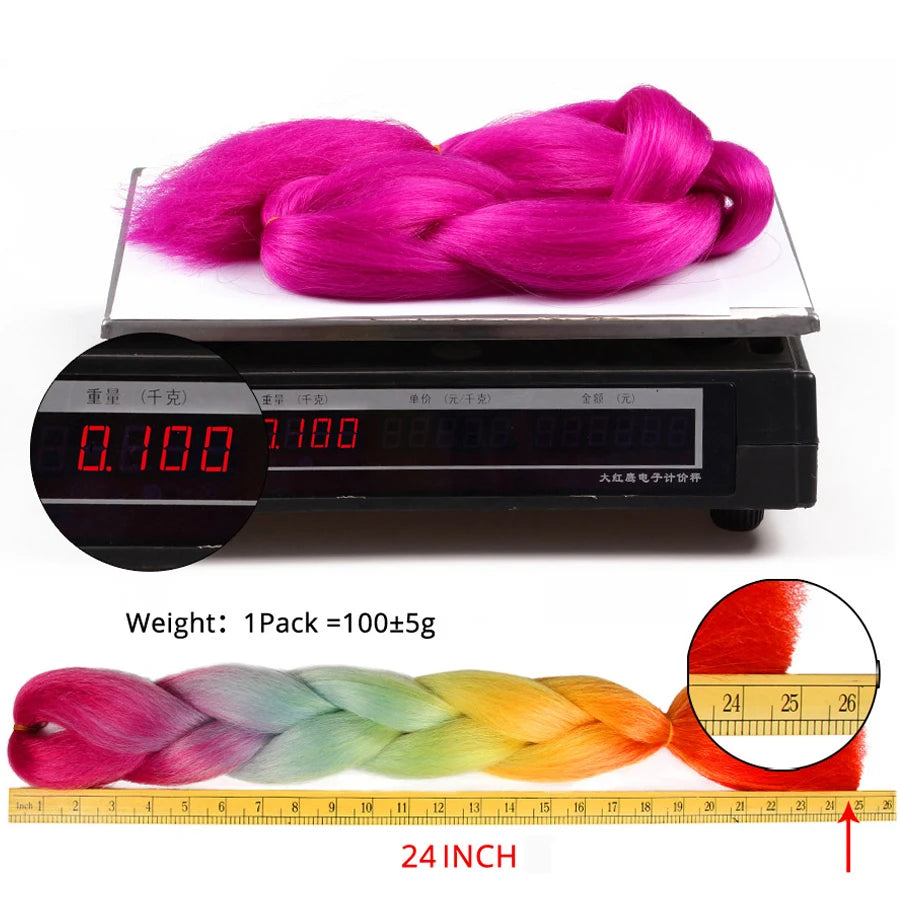 24'' 100G syntetiskt jumboflätningshår Ombre Rainbow hårförlängning - 24 Timmar Deals