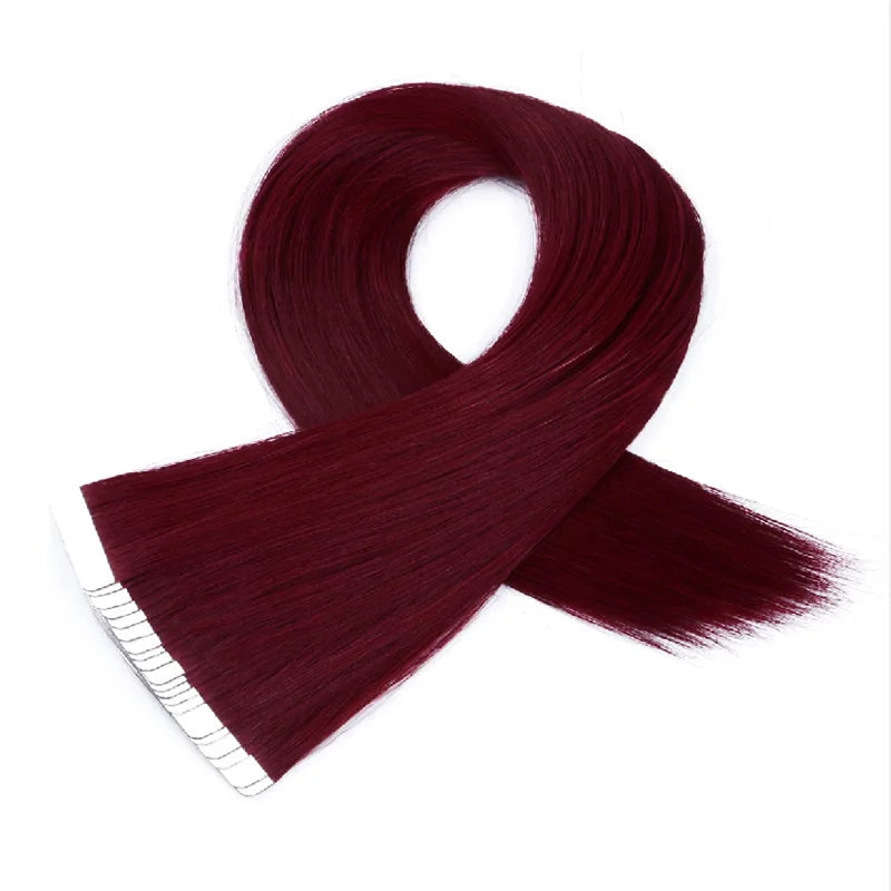 Tejp i hårförlängningar Människohår långt rak tejp i 14-24 tum Burgundy 99j - 24 Timmar Deals