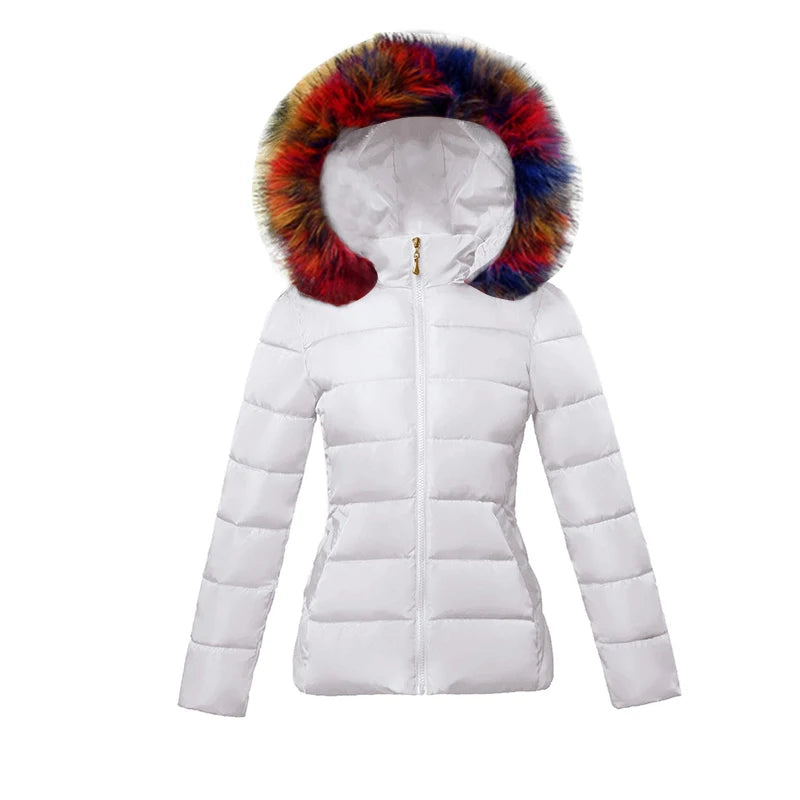 S-L Dam Vinterkappa Fake Fur Krage Parka Kort Ytterkläder Varm dunjacka - 24 Timmar Deals