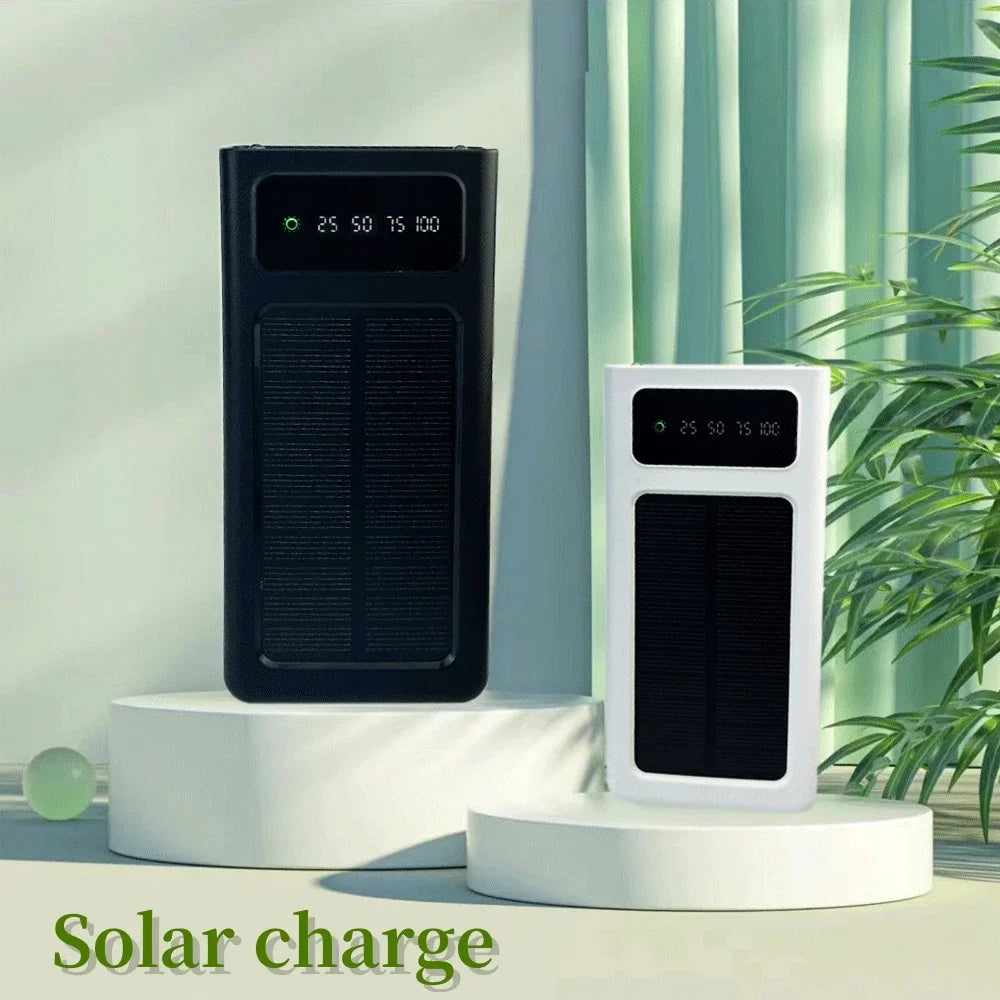 Solar Power Bank Inbyggda kablar 80000mAh Solar Laddare 2 USB-portar Extern Laddare Powerbank Med LED-ljus - 24 Timmar Deals