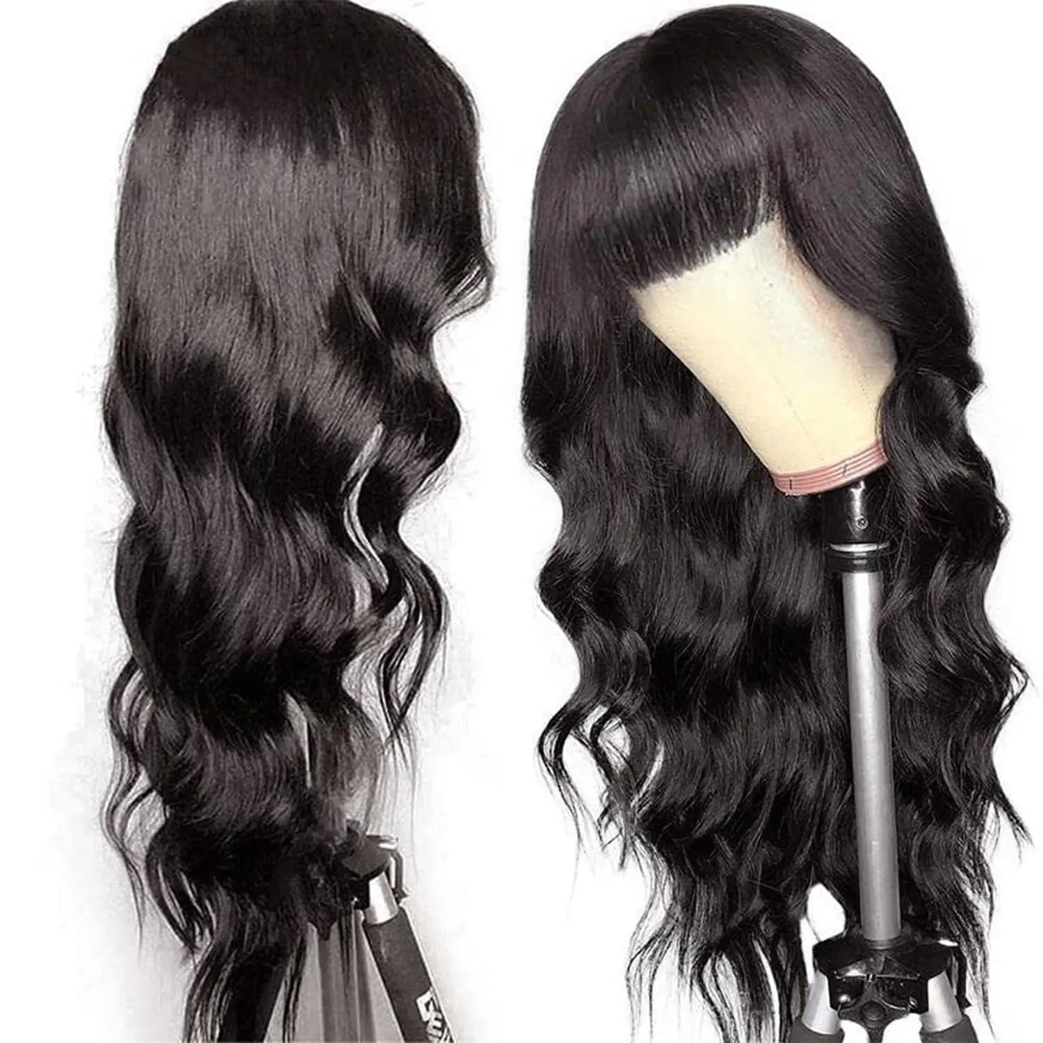 Body Wave människohår peruker med lugg Fringe peruk brasilianskt hår - 24 Timmar Deals
