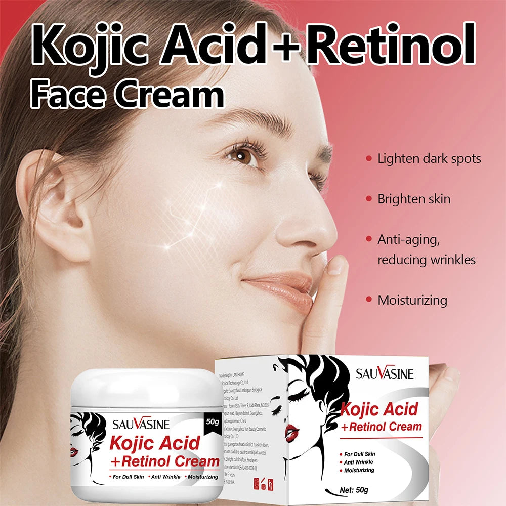 50g Kojic Acid Face Cream + 30ml Facial Serum Fade Dark Spots Brightening Skin Whitening Cream - 24 Timmar Deals