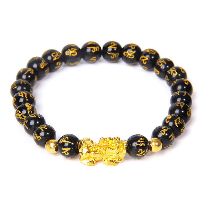 Fengshui Pixiu Armband Naturlig Obsidian Stone Beads Armband För Rikedom Lycka till - 24 Timmar Deals