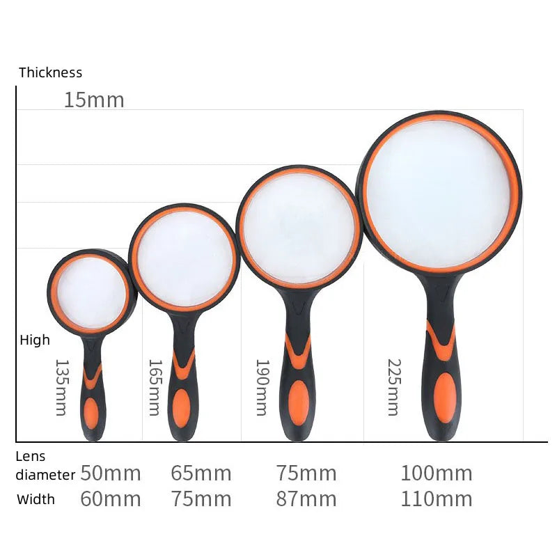 Handhållet förstoringsglas 10x förstoringsglas Läslins 50/65/75/100 mm - 24 Timmar Deals