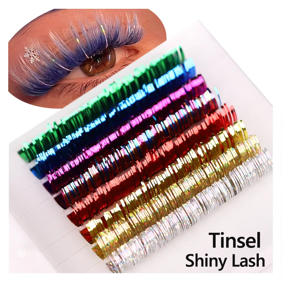 Shiny Colorful Lash Individual Holographic Tinsel Eyelash Extension Lashes Colored Christmas Party Tinsel Eyelashes - 24 Timmar Deals