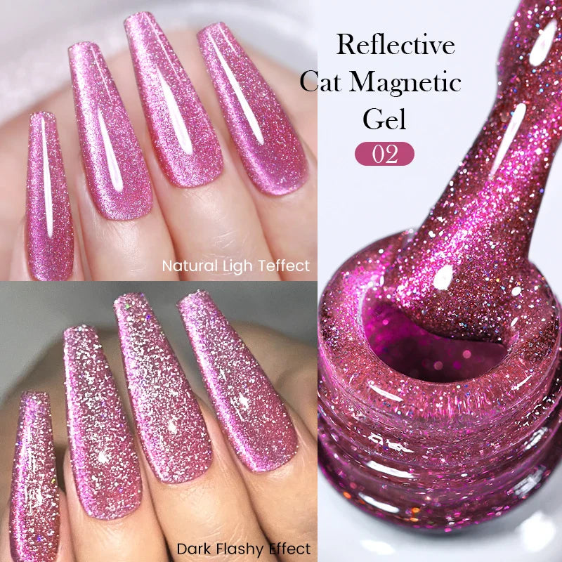 Reflekterande Cat Magnetic Gellack 10ML Silver Shinning Glitter Vernis Semi Permanent Soak Off Magnetic UV Gel - 24 Timmar Deals
