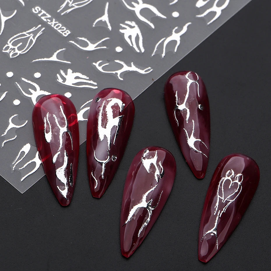 3D Metall Silver Flame Nail Stickers Bronzing Chrome - 24 Timmar Deals