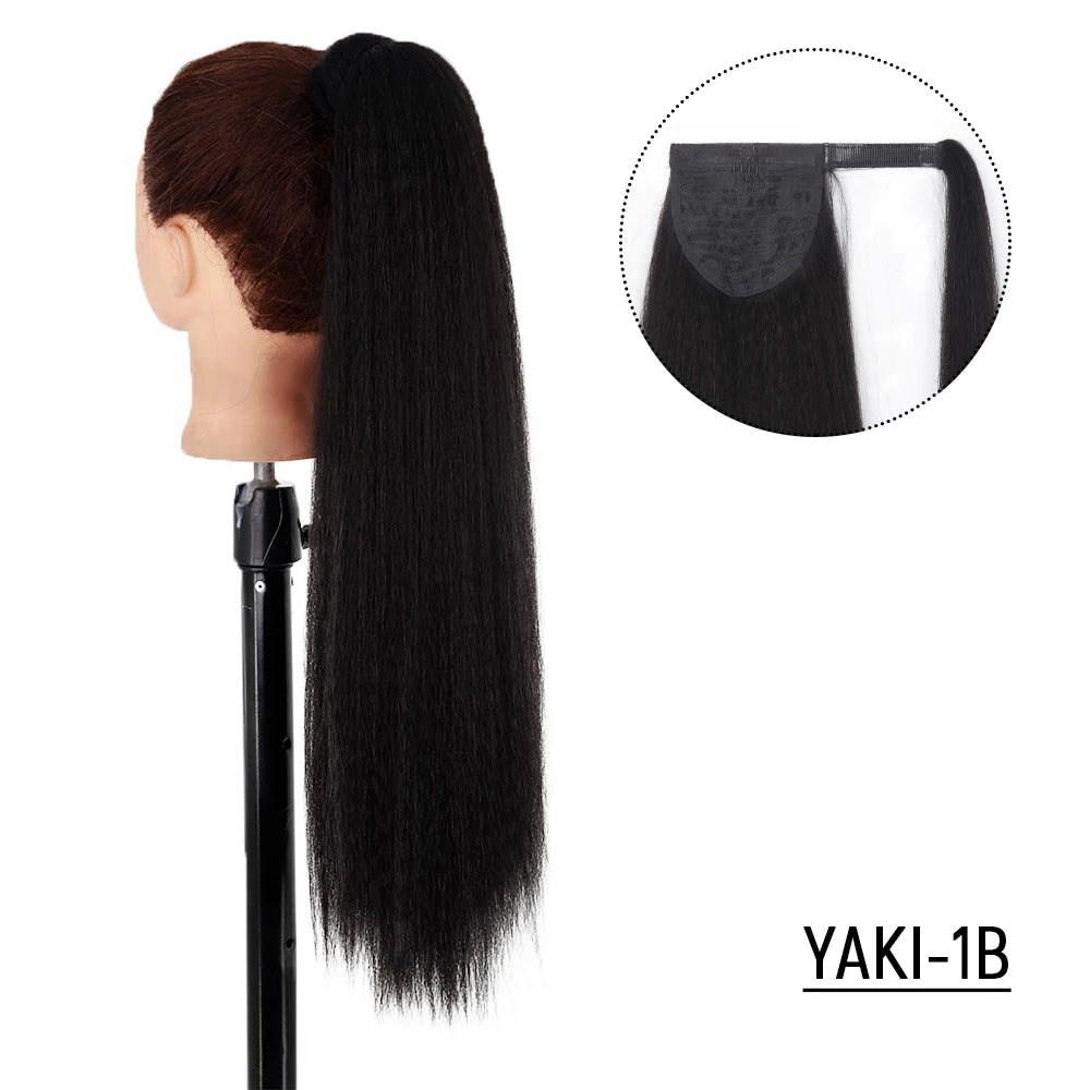 Syntetiska Långa Afro Yaki Rak Hästsvans Hårstycken Med Elastiskt Band Dragsko - 24 Timmar Deals
