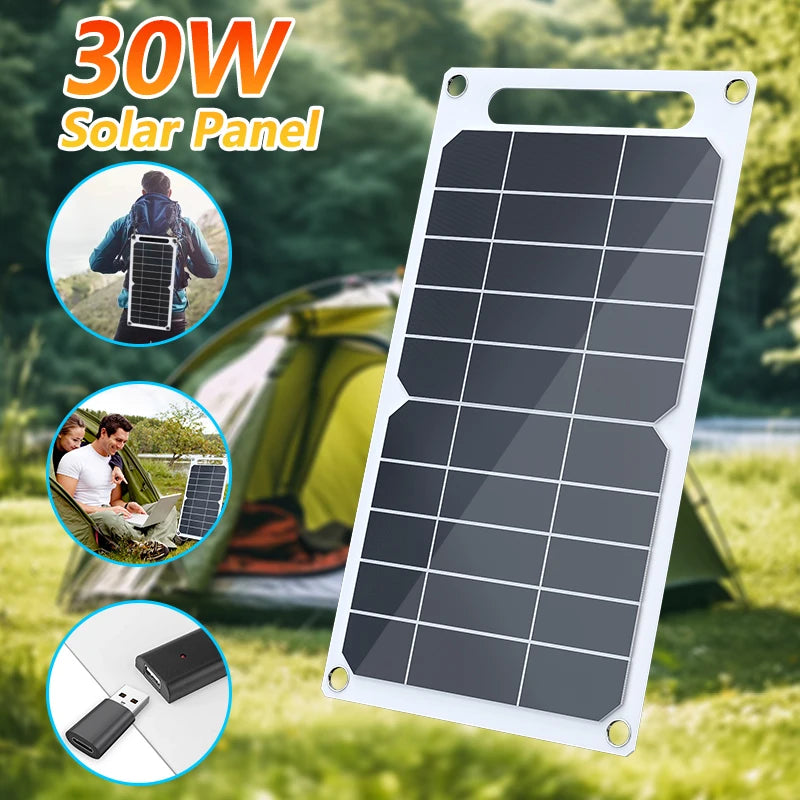 30W Solpanel Med USB Vattentät Utomhusvandring och Camping Bärbart Batteri Mobiltelefon Laddningsbank Laddningspanel 6,8V - 24 Timmar Deals
