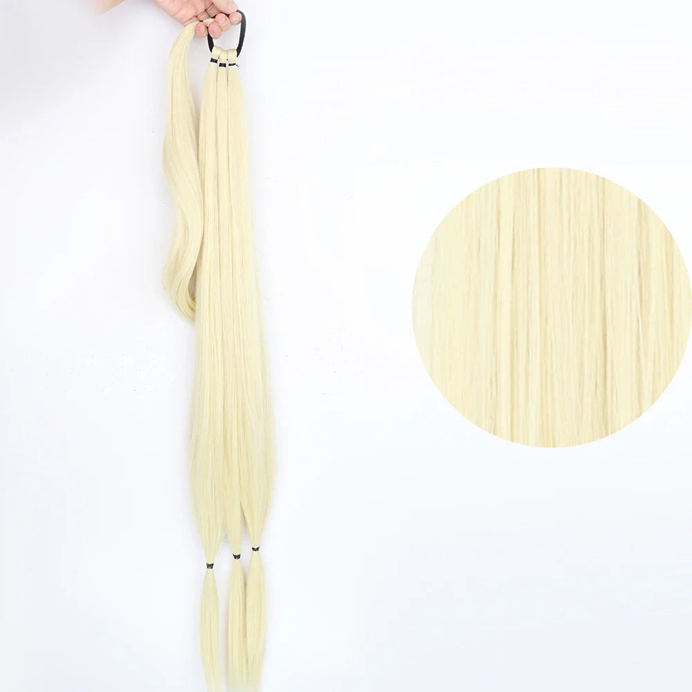 Ponytail Extensions Syntetiska boxningsflätor lindade Chignon-svans med gummiband Hårring 34" - 24 Timmar Deals