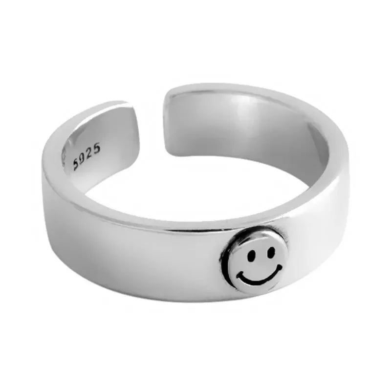 Retro Happy Faces Rings for Men Punk Style Circle Hollow Open Adjustable Smile Ring - 24 Timmar Deals