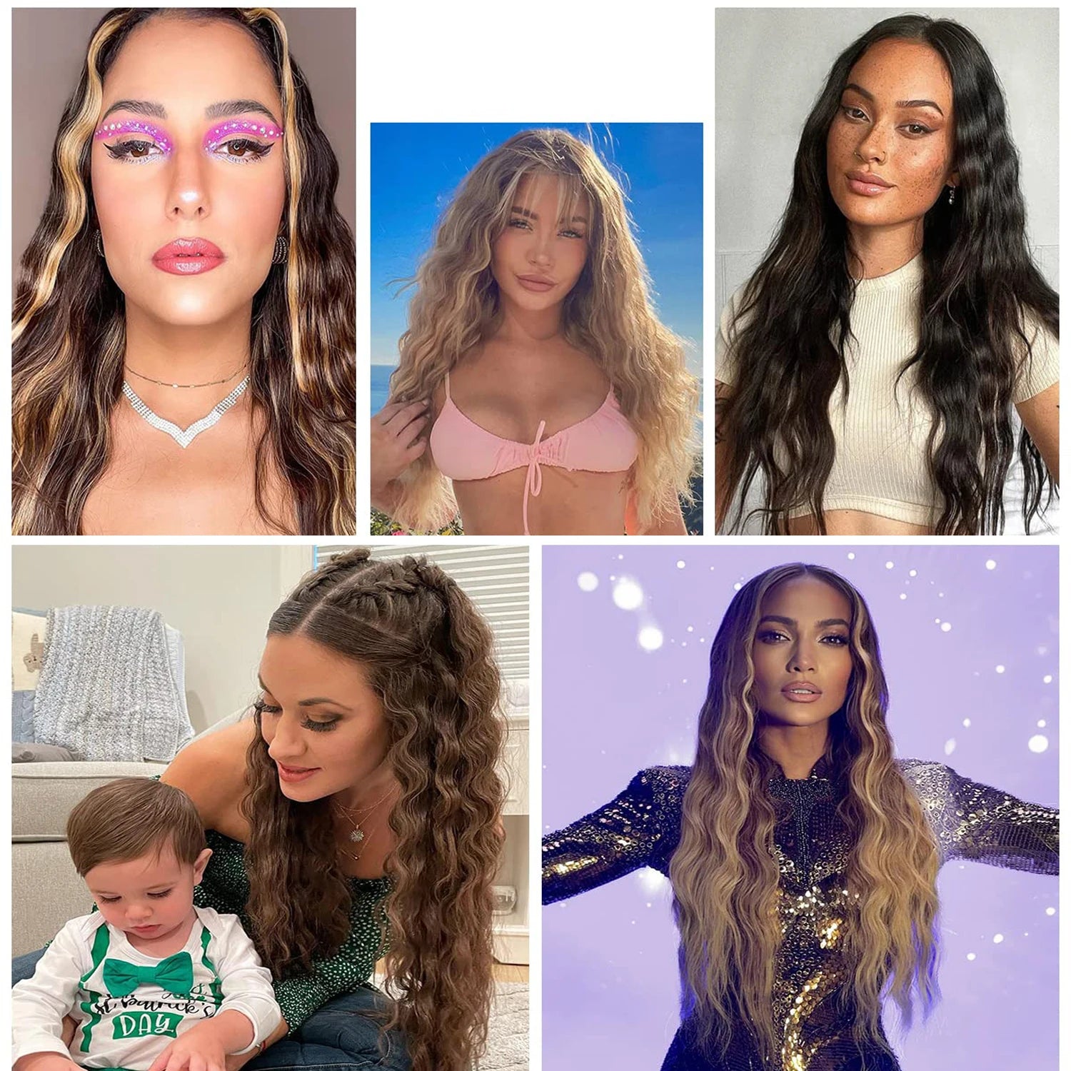Clip In Hair Extensions 16 CLips 22 Inch Long Water Wave Synthetic Hair - 24 Timmar Deals