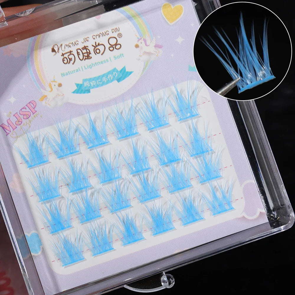 Colorful Bundles Individual Lashes White Blue Fluffy Eyelash Extension Natural Faux Mink Lash DIY Cluster False Eyelashes Makeup - 24 Timmar Deals