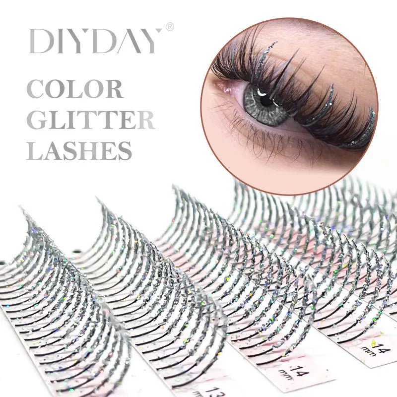 Sliver Golden Glitter Eyelash Extension Handmade Shinning Colored False Lashes Cosplay Fluffy Eyelashes for Makeup Beauty - 24 Timmar Deals
