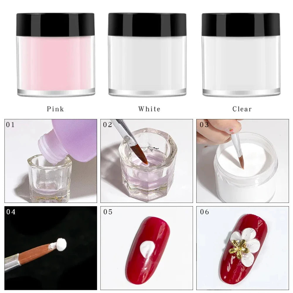 10G Akryl pulver Rosa/Vit/Clear - 24 Timmar Deals