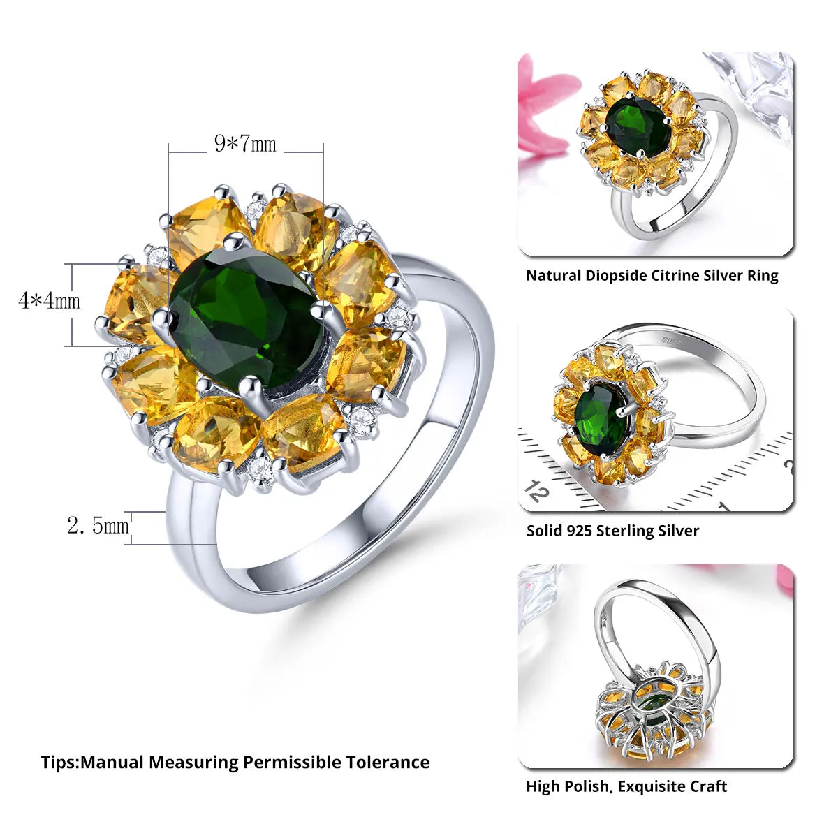 Äkta Diopsid Citrin Solid Silver Ringar 4,8 karat - 24 Timmar Deals