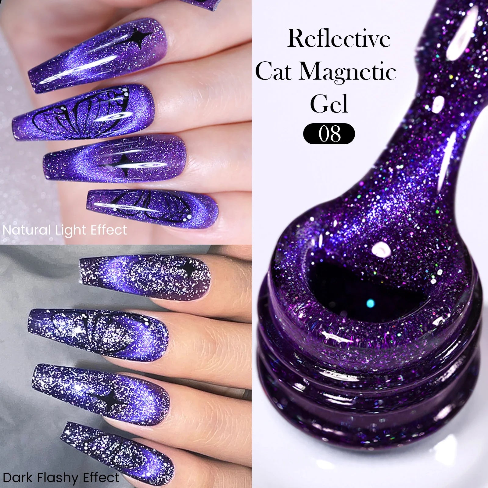 Reflekterande Cat Magnetic Gellack 10ML Silver Shinning Glitter Vernis Semi Permanent Soak Off Magnetic UV Gel - 24 Timmar Deals