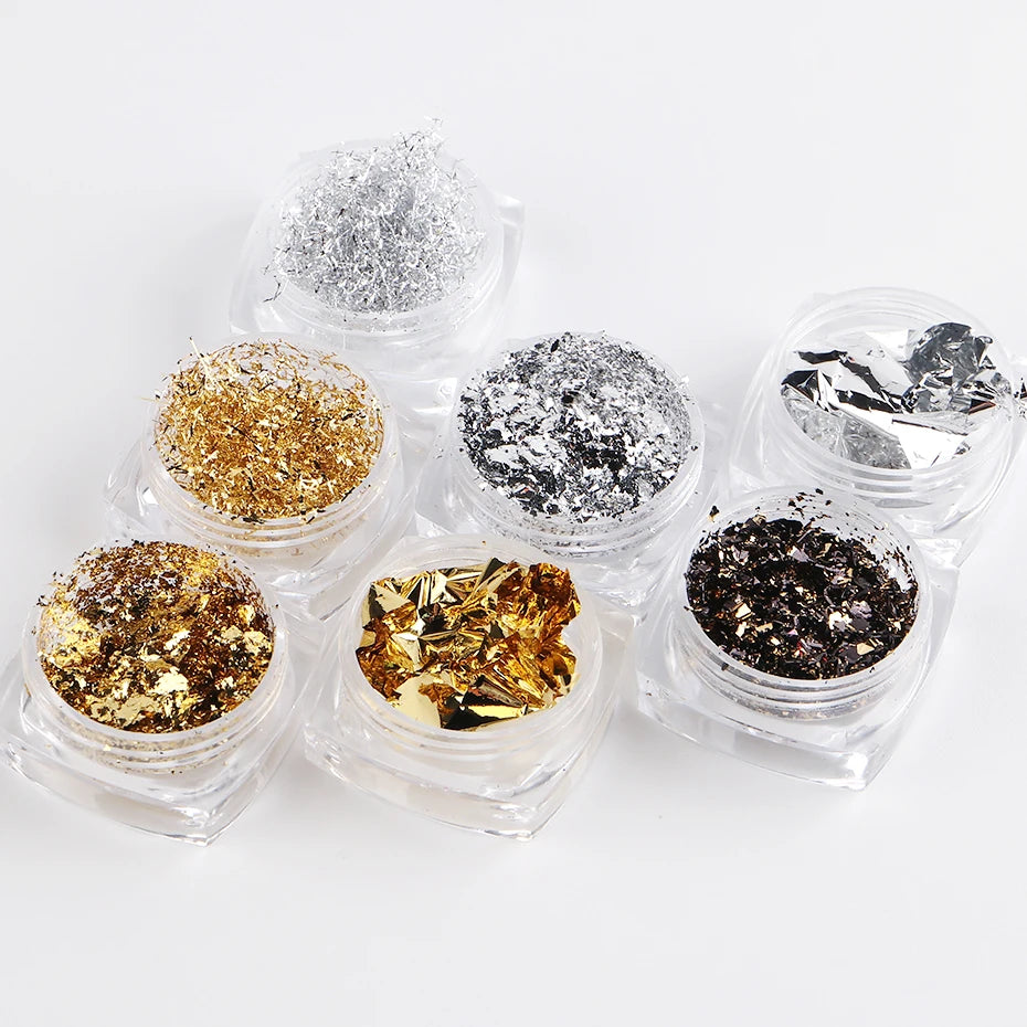 7 lådor aluminium nagelflagor folier set guld silver - 24 Timmar Deals