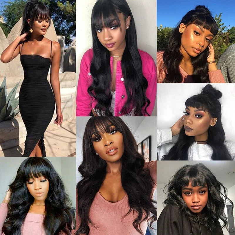 Body Wave människohår peruker med lugg Fringe peruk brasilianskt hår - 24 Timmar Deals