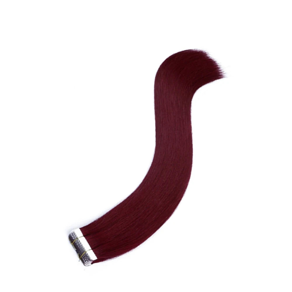 Tejp i hårförlängningar Människohår långt rak tejp i 14-24 tum Burgundy 99j - 24 Timmar Deals