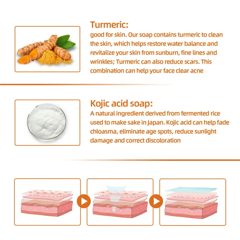 Kojic Acid Soap Handmade Whitening Soap Brightening skin Lighten Dark Spot Turmeric Soap Acne Scare Removal Cleaning Skin - 24 Timmar Deals