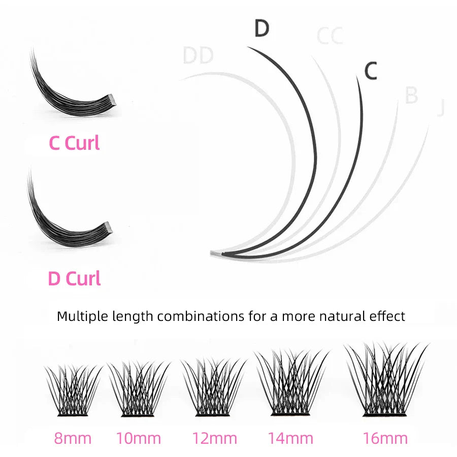 Mix Color 144 Russian Volume False Eyelashes Natural Soft Cluster Segment Lashes - 24 Timmar Deals