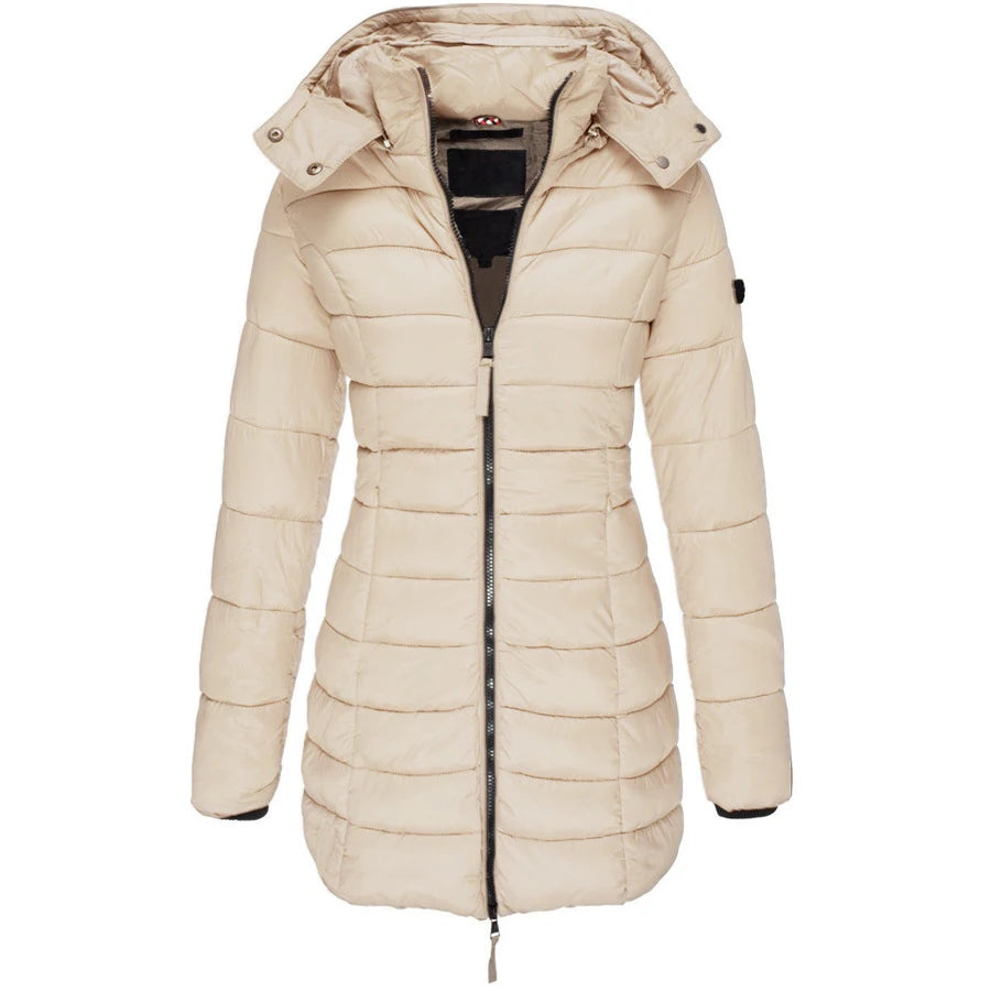 Vinterjackor med dragkedja Huva Vadderade jackor i bomull Långärmad varm kappa Slim Parka Ytterkläder - 24 Timmar Deals