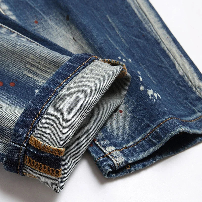 dsq071 Herrjeans Stretchkomplex tvättvatten handmålade - 24 Timmar Deals