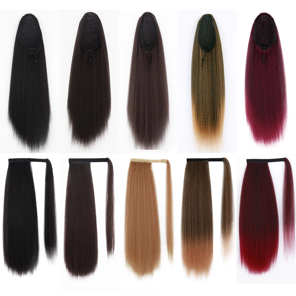 Syntetiska Långa Afro Yaki Rak Hästsvans Hårstycken Med Elastiskt Band Dragsko - 24 Timmar Deals