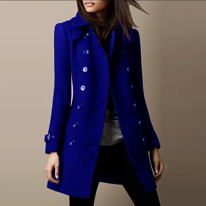Kvinnor Höst Vinter Mode Casual Coat Långärmad Trench Double Breasted Button Coat - 24 Timmar Deals