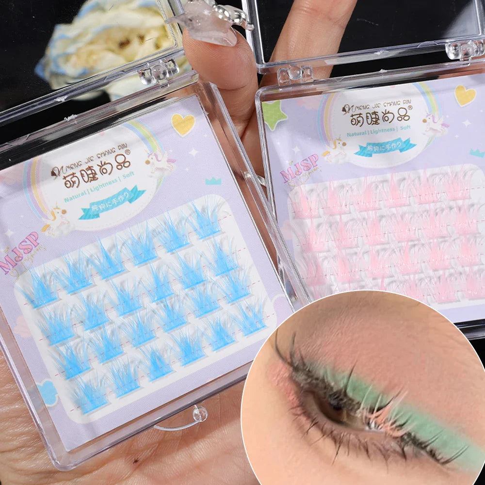 Colorful Bundles Individual Lashes White Blue Fluffy Eyelash Extension Natural Faux Mink Lash DIY Cluster False Eyelashes Makeup - 24 Timmar Deals