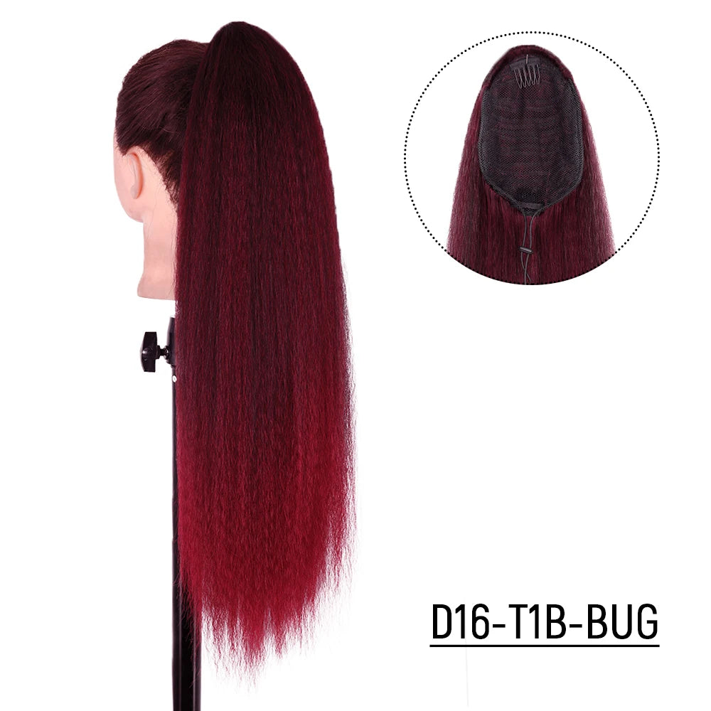 Syntetiska Långa Afro Yaki Rak Hästsvans Hårstycken Med Elastiskt Band Dragsko - 24 Timmar Deals