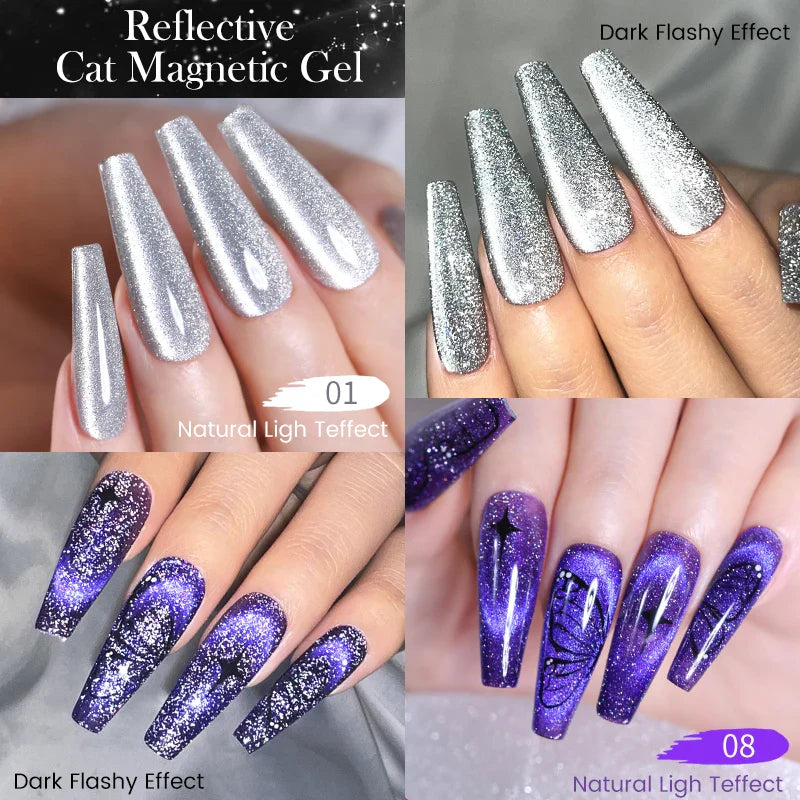Reflekterande Cat Magnetic Gellack 10ML Silver Shinning Glitter Vernis Semi Permanent Soak Off Magnetic UV Gel - 24 Timmar Deals