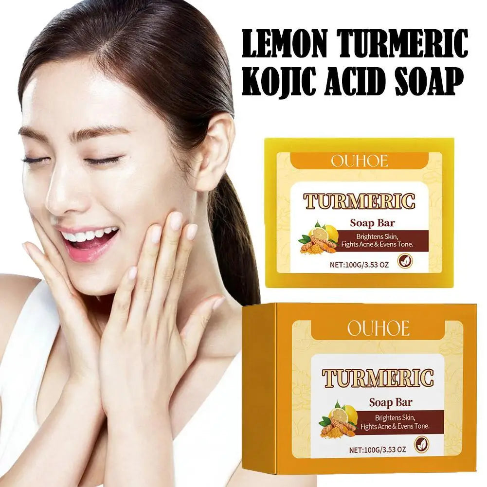 OUHOE Lemon Turmeric Kojic Acid Soap Bar Turmeric Face Whitening Body Oil Removal Soap Acne Skin Skin Care Care Body Soap A J2F1 - 24 Timmar Deals