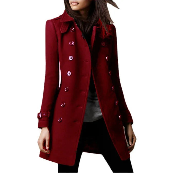Kvinnor Höst Vinter Mode Casual Coat Långärmad Trench Double Breasted Button Coat - 24 Timmar Deals