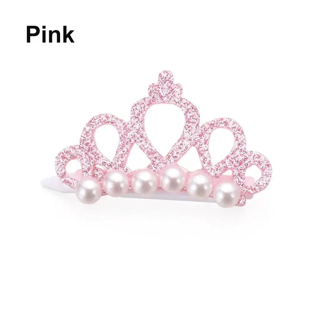 Valp Fake Pearl Crown Bow Hårklämma Söt Pet Head Decoration - 24 Timmar Deals