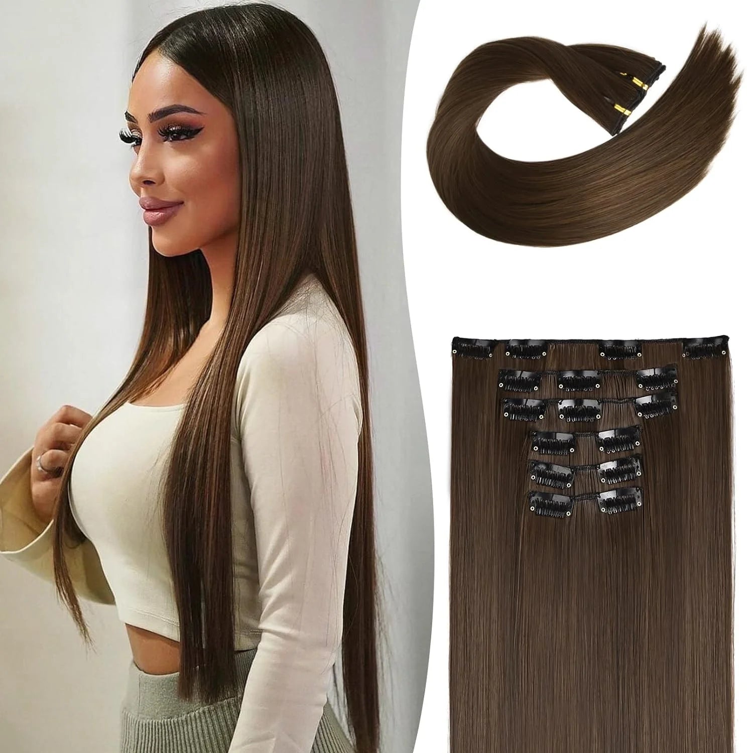 Clip in hair extensions 6st Rakt 24" - 24 Timmar Deals