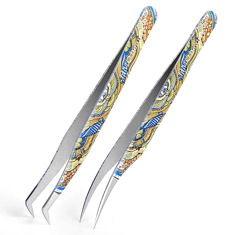 2st set Ögonfransförlängningspincett Individuell professionell Precision Volym Lash Pincett Rostfritt stål - 24 Timmar Deals