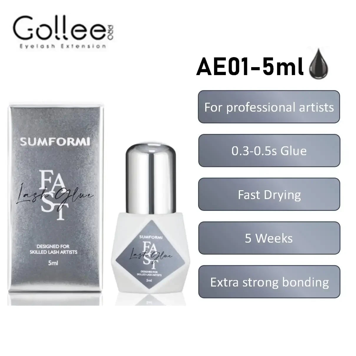 Gollee 5ml Eyelash Extension Glue 0.5 Second Fast Drying False Eye Lash Extension Glue Gollee Super Bonder Eyelash Glue Primer - 24 Timmar Deals