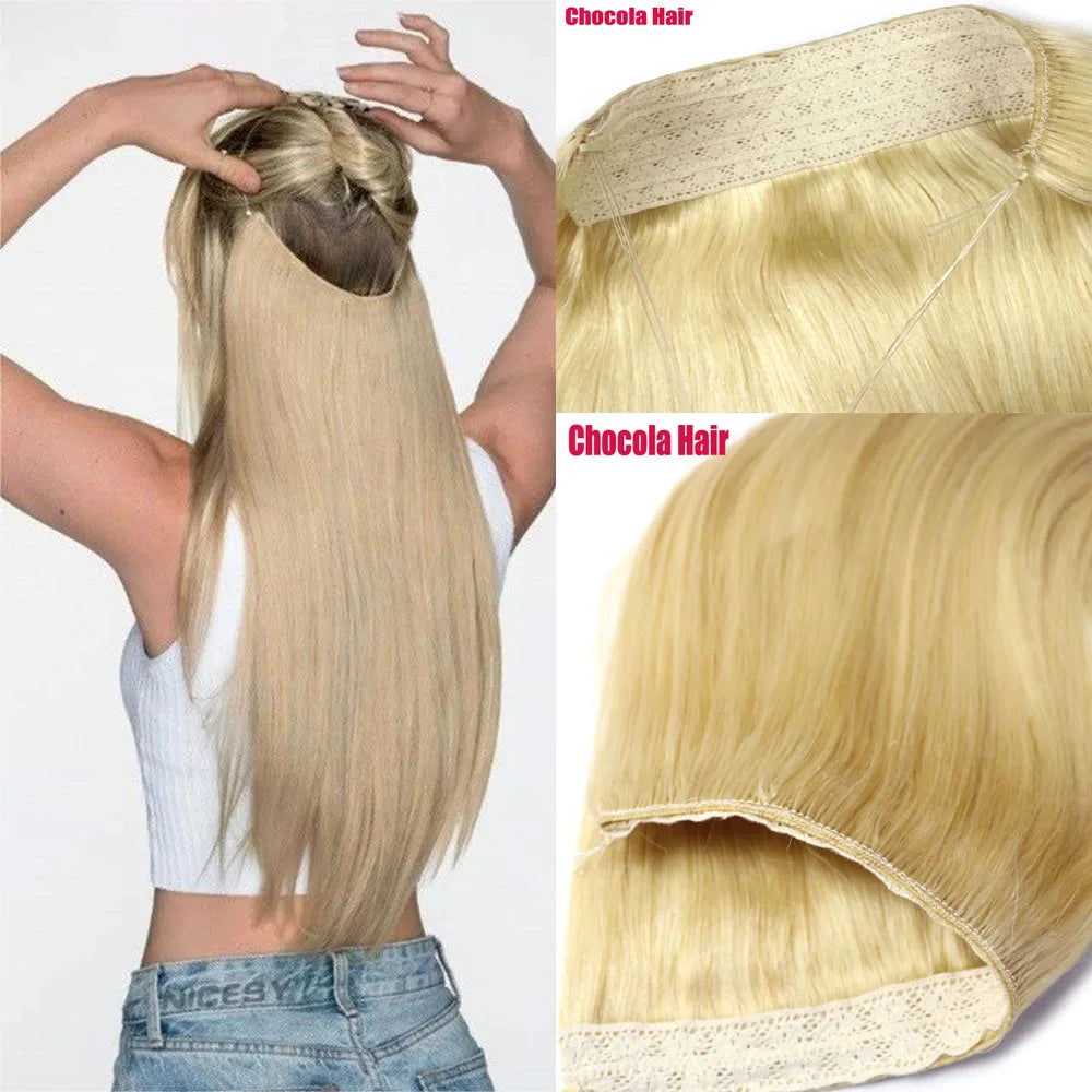 Halo Hair Extensions Brazilian Remy  Human Hair Extensions Secret Wire No Clip - 24 Timmar Deals