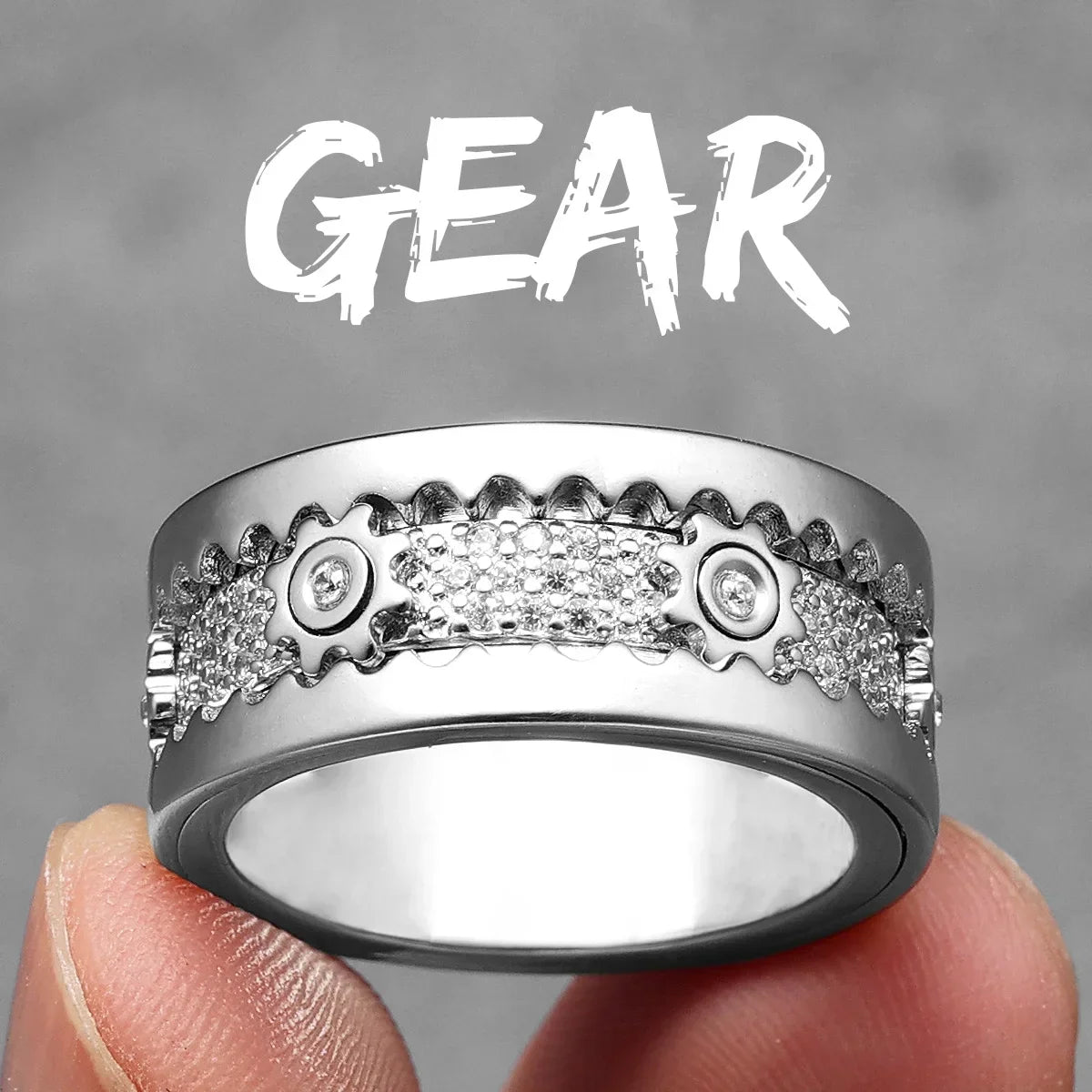 Gear Men Rings Stainless Steel - 24 Timmar Deals