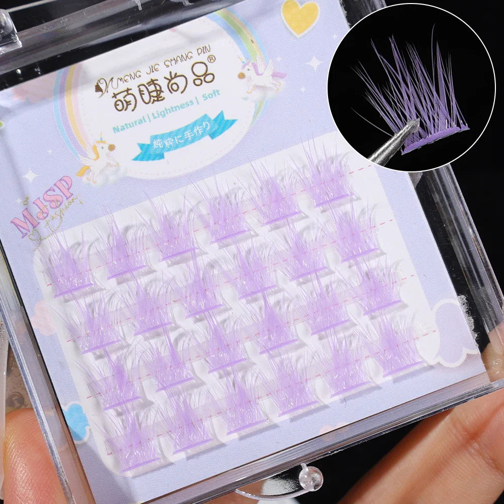 Colorful Bundles Individual Lashes White Blue Fluffy Eyelash Extension Natural Faux Mink Lash DIY Cluster False Eyelashes Makeup - 24 Timmar Deals