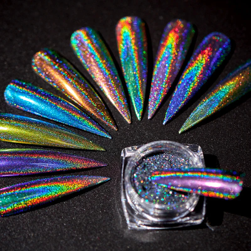Holografisk Nail Glitter Pulver Laser Pigment Nail Art Dust Mirror Chrome - 24 Timmar Deals