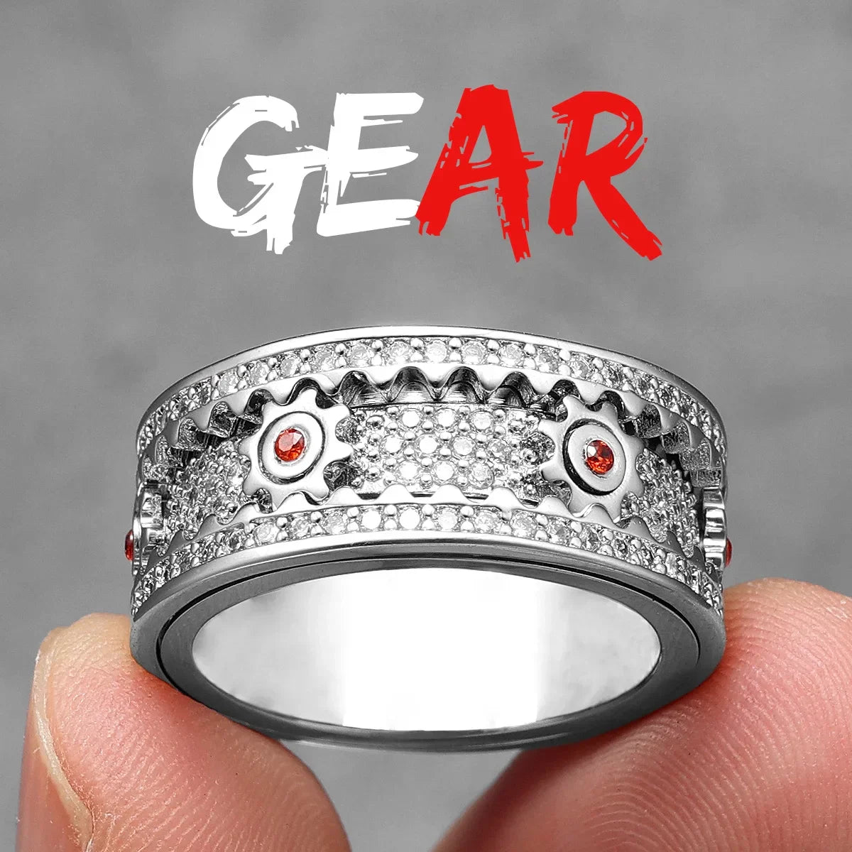 Gear Men Rings Stainless Steel - 24 Timmar Deals