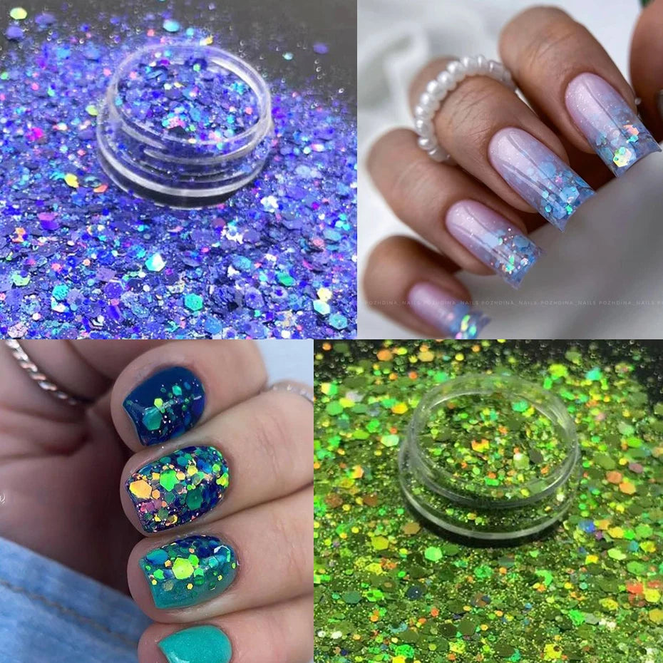 24 färger iriserande nageldekoration glitter paljetter set holografiska - 24 Timmar Deals