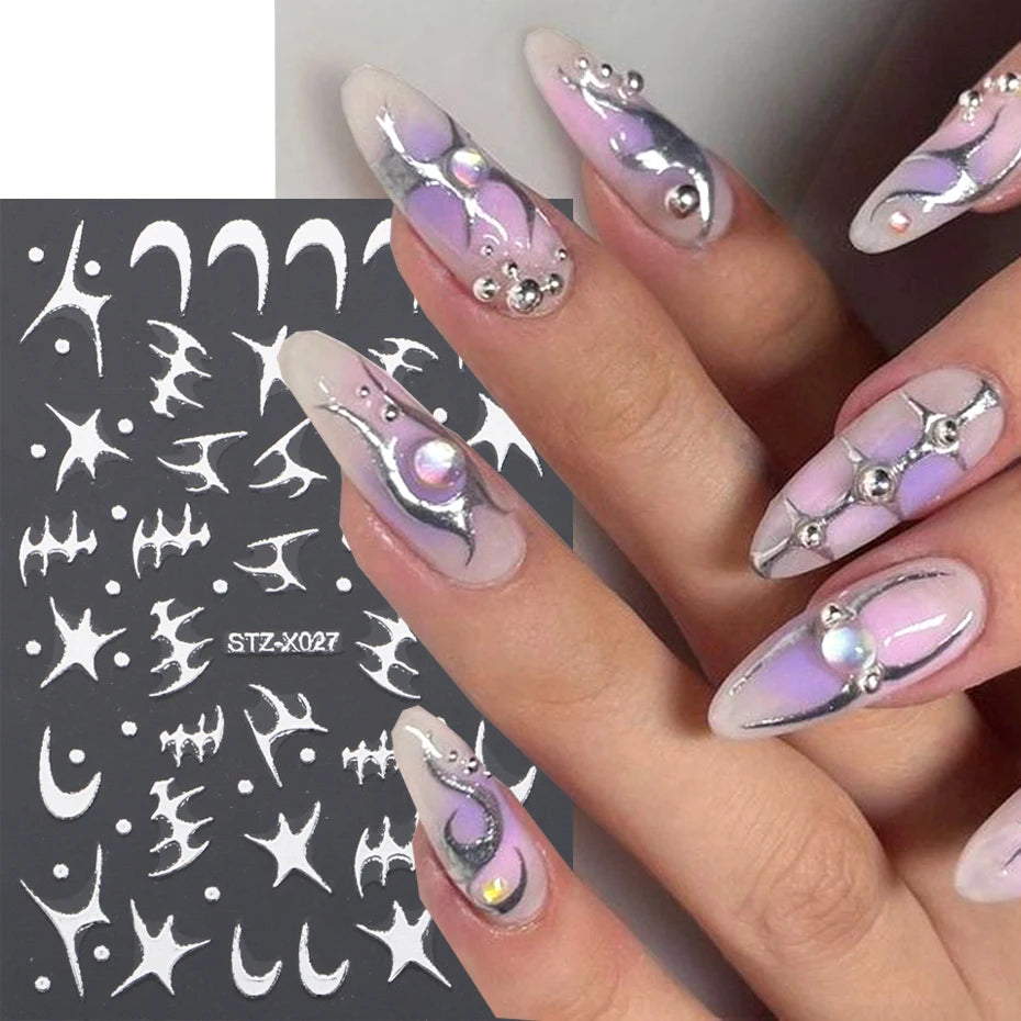 3D Metall Silver Flame Nail Stickers Bronzing Chrome - 24 Timmar Deals